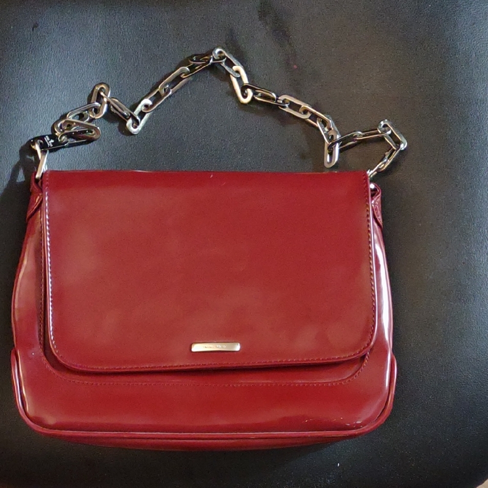 Nine West Glossy Red Shoulder Bag with Chain Strap